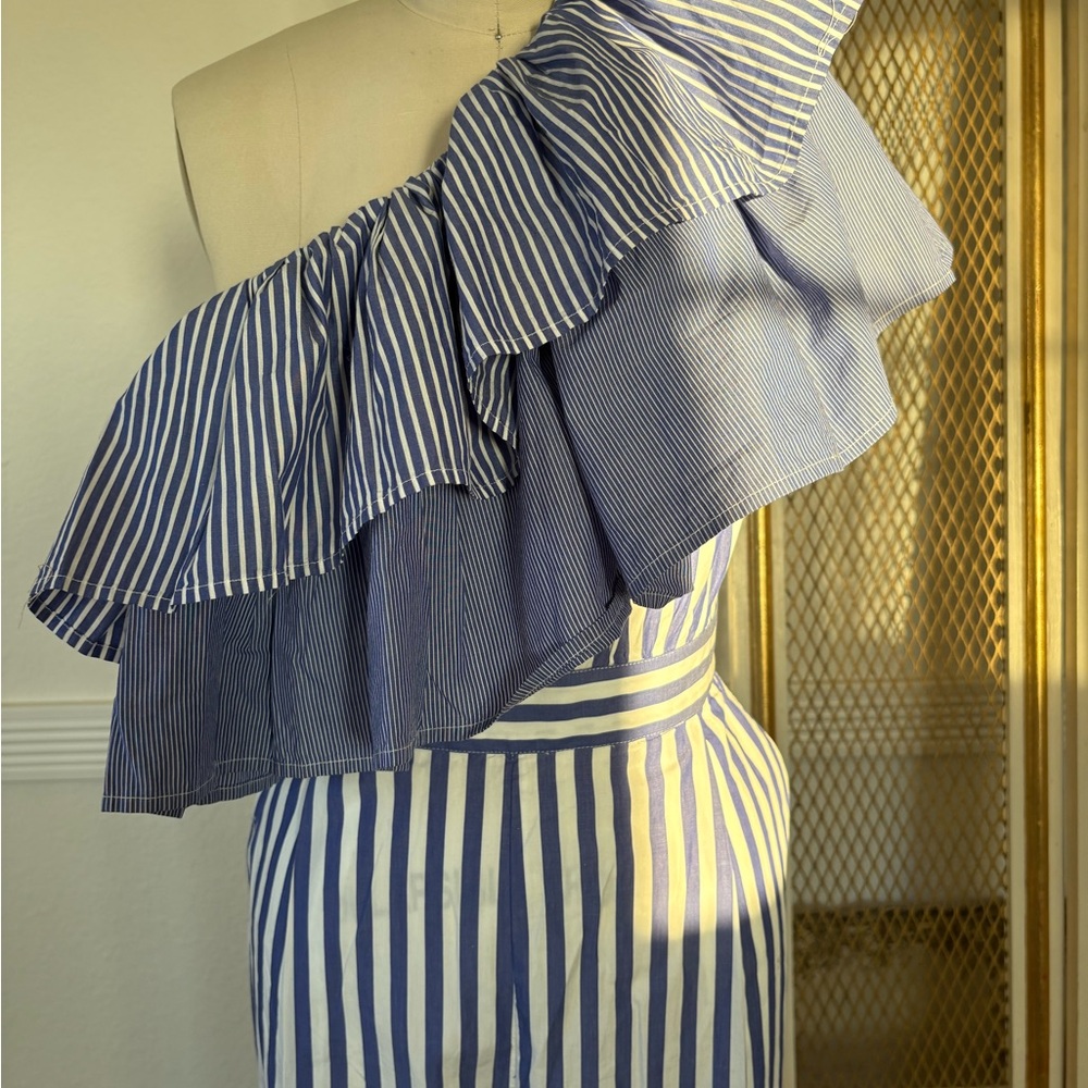 J.Crew One-Shoulder Striped Ruffle Jumpsuit – Size 8 - Picture 2 of 7